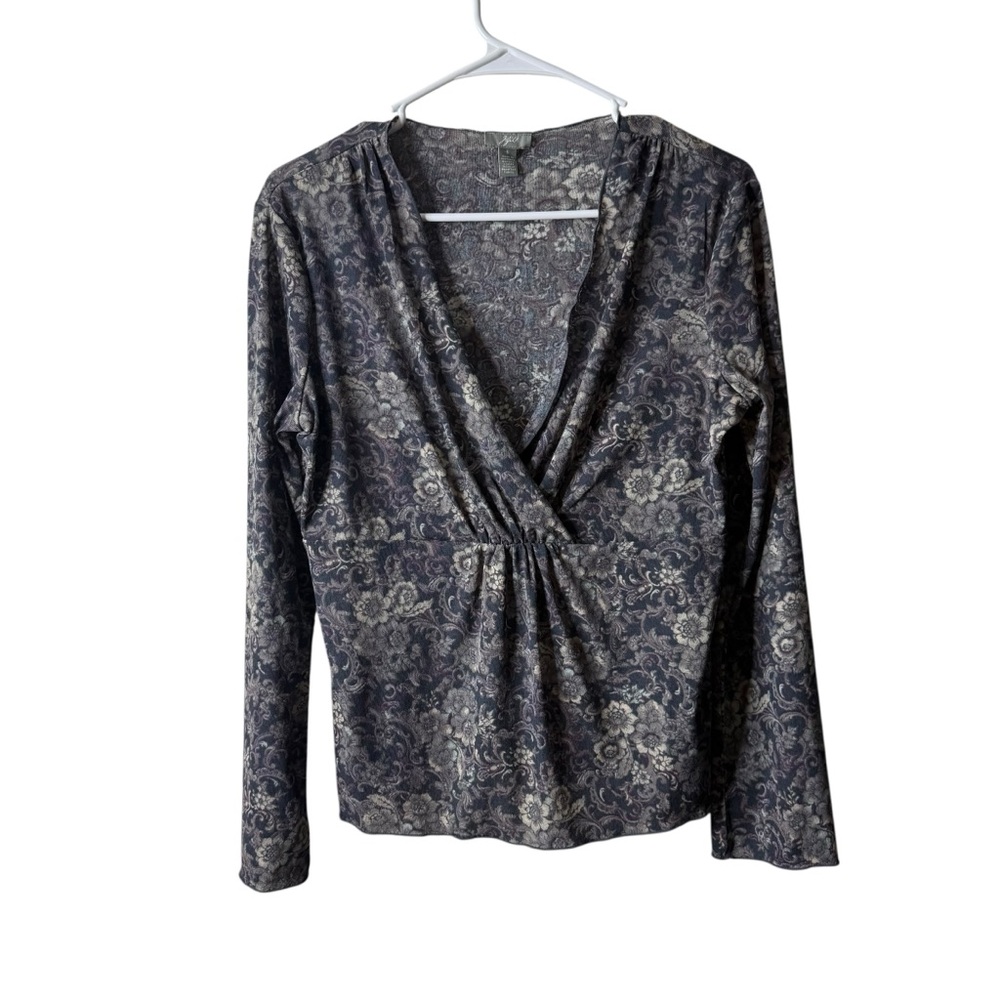 J Jill Dark Romantic Floral Moody Babydoll Vintage Blouse